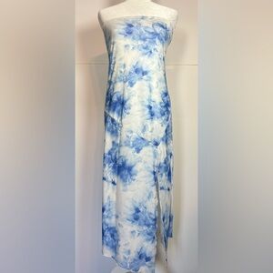 Caution To The Wind Coastal Blue Watercolor Strapless Maxi Dress L